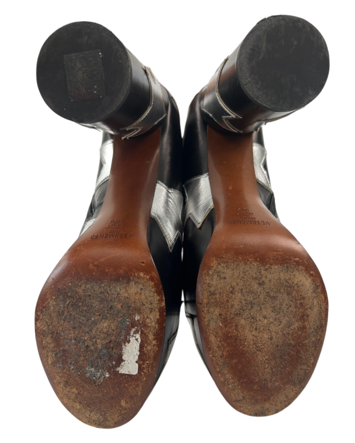 VETEMENTS Silver Star Patch Platform Ankle Boots