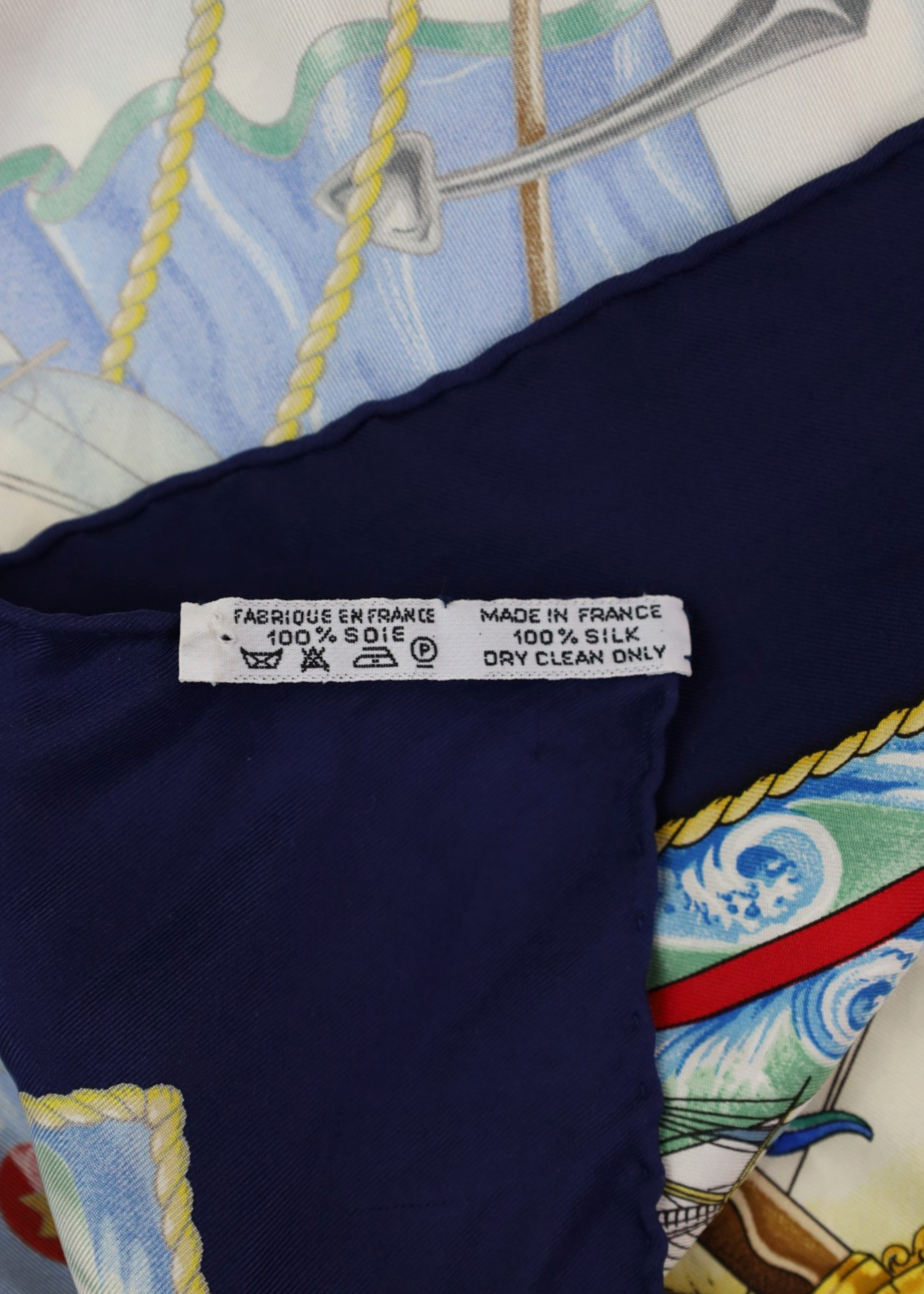 HERMES 'Vive Le Vent Carre 90' Navy/Multicolour Silk Nautical Scarf