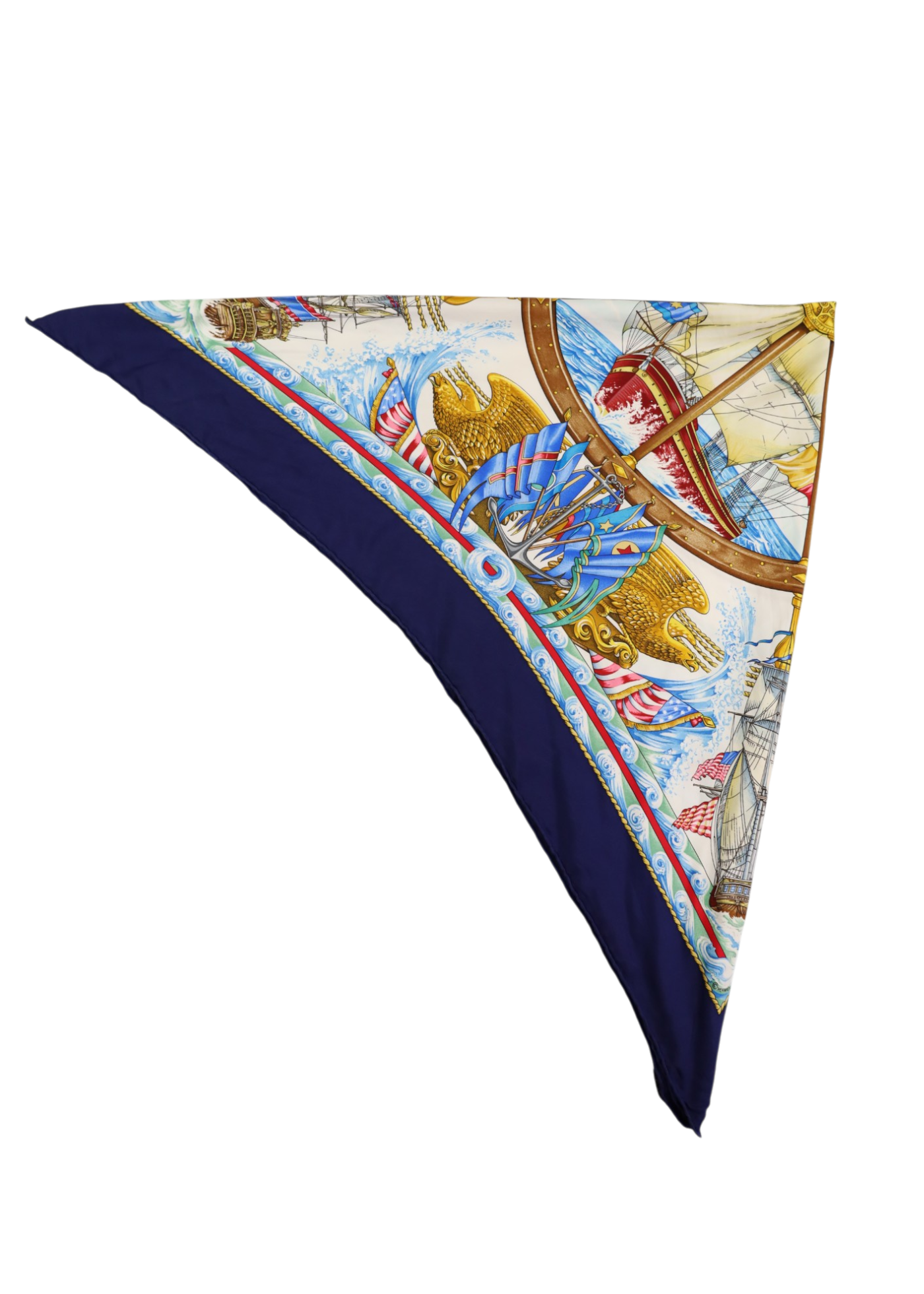 HERMES 'Vive Le Vent Carre 90' Navy/Multicolour Silk Nautical Scarf