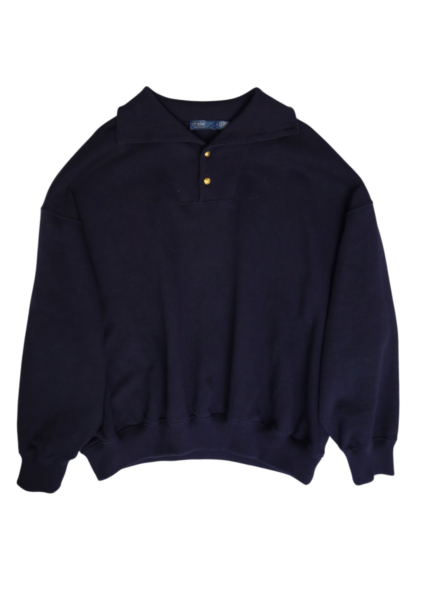 POLO BY RALPH LAUREN Navy Foldover Cotton Embroidered Logo Back Crewneck