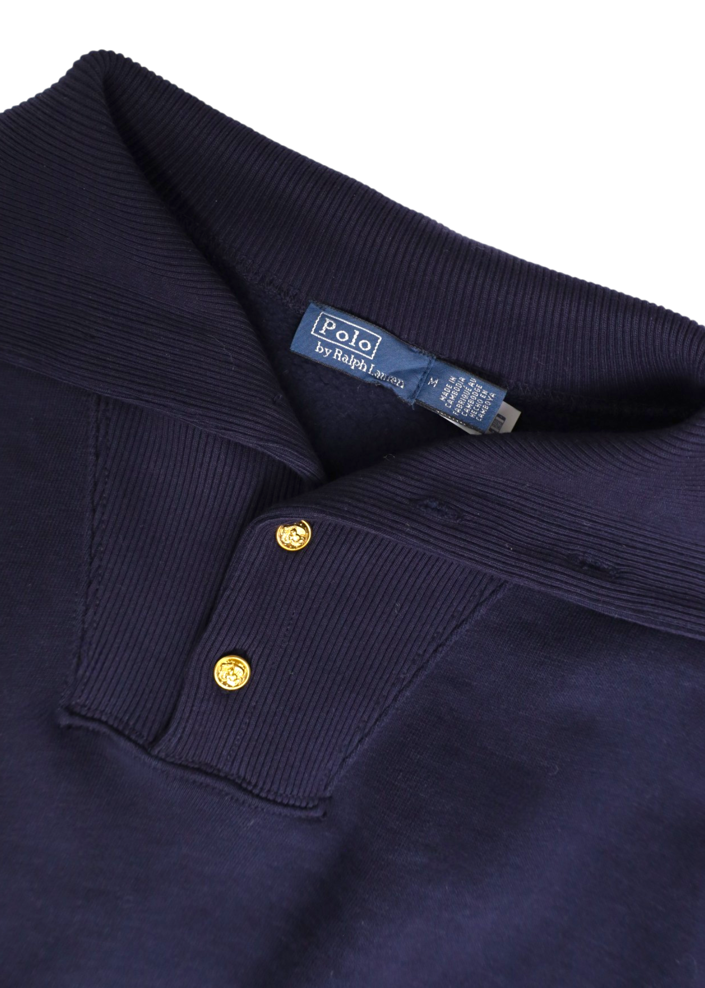 POLO BY RALPH LAUREN Navy Foldover Cotton Embroidered Logo Back Crewneck