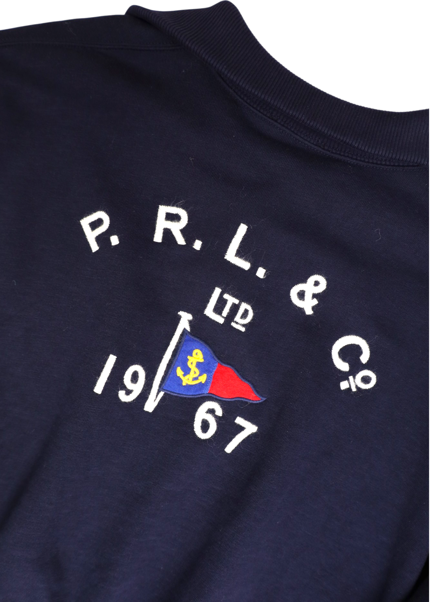 POLO BY RALPH LAUREN Navy Foldover Cotton Embroidered Logo Back Crewneck