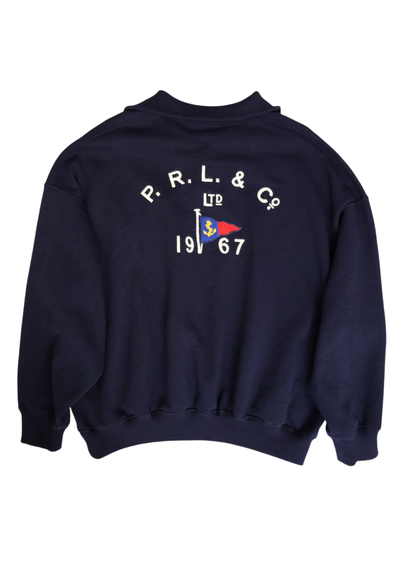 POLO BY RALPH LAUREN Navy Foldover Cotton Embroidered Logo Back Crewneck