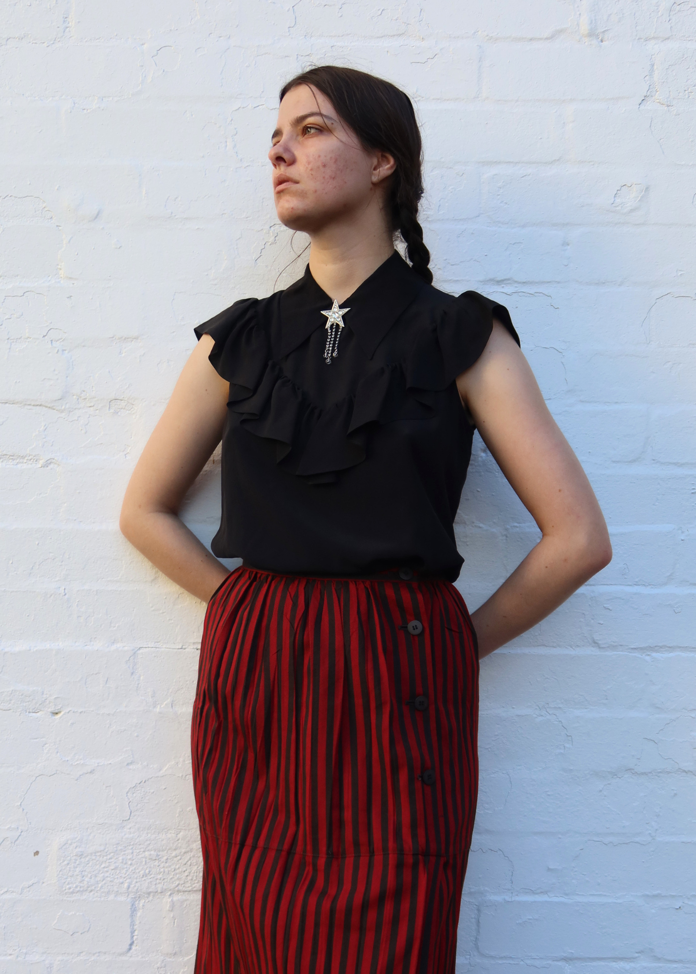 MIU MIU 2018 Western Ruffle Blouse W Star Brooch