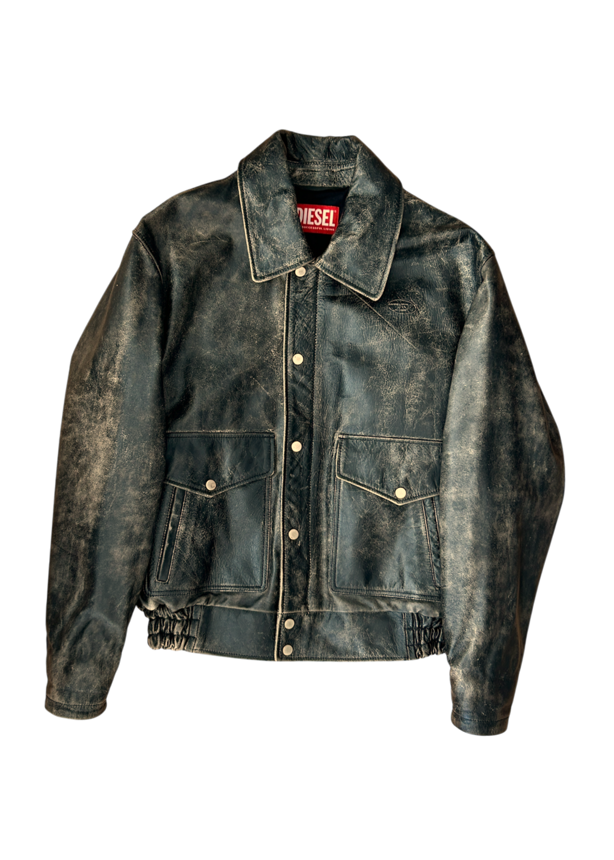 DIESEL (AS IS) 'L-Muds-Fur' Black Distressed Cowhide Jacket